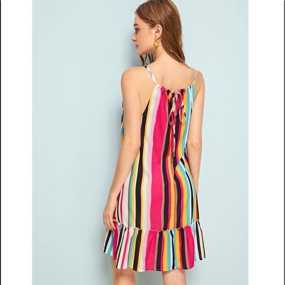 Tropical Colorful Striped Ruffle Ham Cami Dress - Picture 6 of 6